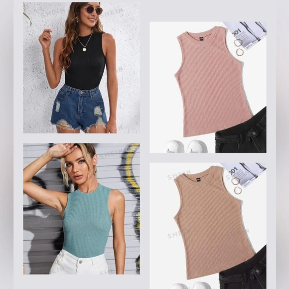 Set 4 SHEIN ribbed high neck tank tops size XL - Picture 1 of 14